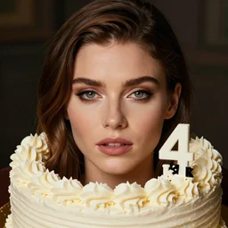 a cake with vanilla frosting in the shape of the face of kate mara, 4 k, hyperdetailed, photorealism
