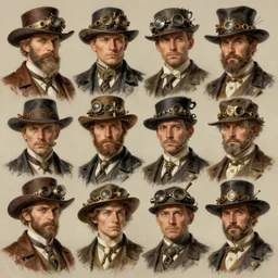 ( ( ( ( ( 1 9 5 0 s steampunk cover art. faces reference sheet. muted colors. ) ) ) ) ) by jean - baptiste monge!!!!!!!!!!!!!!!!!!!!!!!!!!!