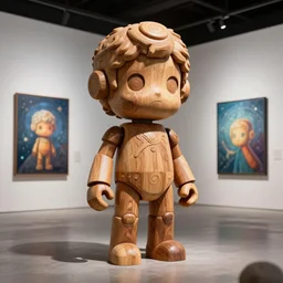 octane render ultra photorealistic hyper detailed, a very very cute wooden mystical statue robot of the roman natural in the space universe a contemporary art gallery in neo tokyo artwork by greg rutkowski