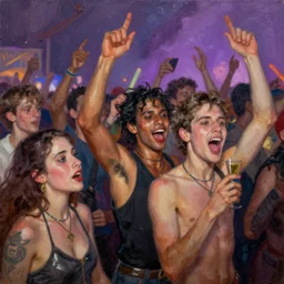 hell crowd party oil painting rave