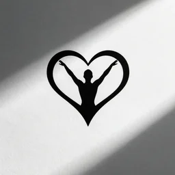 clean black and white print, logo of stylized gymnast silhouette forming a symmetric heart