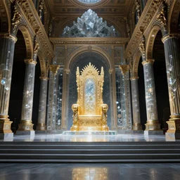 a majestic throneroom, at the dawn of time, glass paint, overglaze, ornament, time - lapse, photojournalism, wide angle, perspective, double - exposure, light, tones of black in background, ultra - hd, super - resolution, massive scale, perfectionism, soft lighting, ray tracing global illumination, translucid luminescence, crystalline, lumen reflections, in a symbolic and meaningful style, symmetrical, steps 4 9 7 5,