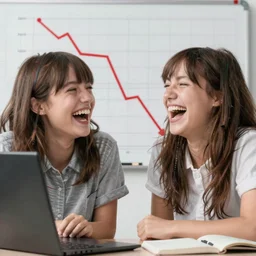 high quality octane render of the bogdanoff twins laughing hysterically at a chart with a red line descending on it