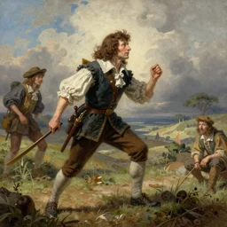 lemuel gulliver hunted by lilliputians, acquarelle paining, hd, sharp, art - station