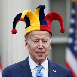 joe biden wearing a jester hat