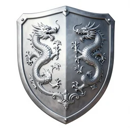 shield with intricate ornament of dragons and acanthus, with metal spikes