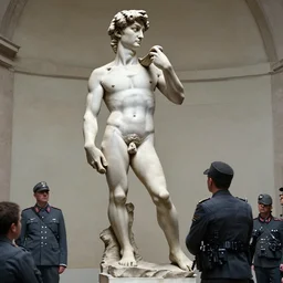photograph of the statue of david getting stolen by the third reich to be destroyed