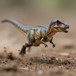 action photography, award winning macro photo of a tiny ultra detailed dinosaur running fast in mud, dirt and dust, fast shutter speed, motion blur, tiny gaussian blur, highly detailed, highly intricate, depth of field, national geographic