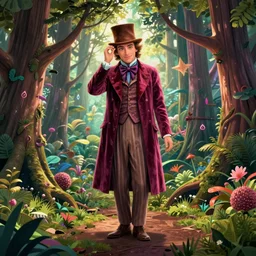 willy wonka in a forest concept art by pixar concept artists, artstation, colorful, detailed, digital art, soft edges