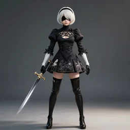 Beautiful full body portrait of 2b, nier automata wearing short clothes, cinematic 8k, high detailed