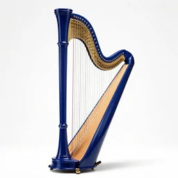 sapphire blue harp, studio product photography, isolated on a pure white background, centered, entire object in frame, sharp focus, soft studio lighting