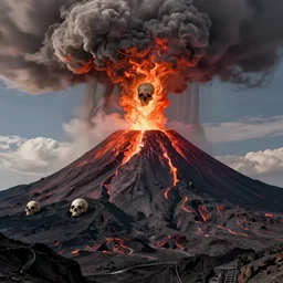 A volcano spewing skulls