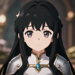 adorable young cute anime elf girl, long black hair, fantasy armor. symmetrical face. symmetrical detailed defined eyes. beautiful lineart. bokeh pixiv # 1 ranking depth focus, chromatic aberration, noise, soft lighting, srgb, 4 k, cinematic