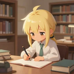 cute asriel dreemurr doing his homework in the library, detailed digital painting concept art by rtgerm, greg rutkowski, and kilian eng, trending on artstation