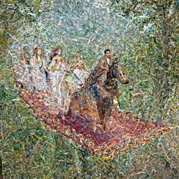 a brown man aladding floating on a magical carpet ride over alabama with 6 white wives
