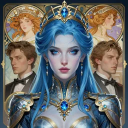 portrait of a beautiful cyberpunk soldier with blue hair, beautiful symmetrical face, blueish, fantasy, regal, by stanley artgerm lau, greg rutkowski, thomas kindkade, alphonse mucha, loish, norman rockwell.