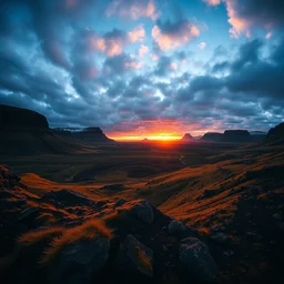 landscape photography by marc adamus, wide angle, iceland landscape, dramatic lighting, sunset, dramatic sky