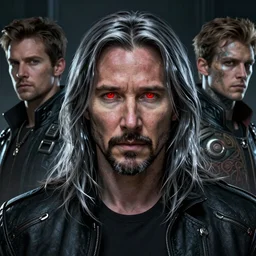 Keanu Reeves, red glowing eyes, silver long hair, male, cyberpunk, extremely detailed, digital painting, artstation, concept art, smooth, sharp focus, illustration, stunning lighting, art by artgerm and greg rutkowski and alphonse mucha and simon stalenhag, realistic character concept, high fantasy, dark atmosphere, golden ratio, cinematic lighting, hyperdetailed, high resolution, insanely detailed and intricate, artstation, Marc Simonetti, Greg Rutkowski, 8k