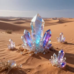 a desert landscape made of crystal gems, bioluminiscense, fantasy art