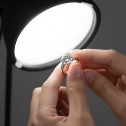 zoom on a diamond ring studio light photo