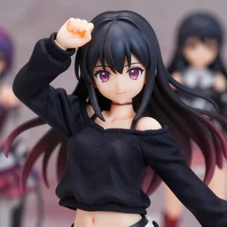 complete figure of girl wearing a comfy goth blouse, personification, tsurime eyes, tareme eyes, eyes by kon satoshi, dynamic pose, amiami, aniplex, kotobukiya, good smile company, beautiful composition, 4 5 mm lens, focal length 3, telephoto lens, hdr, iso 1 0 0, single point focus, vcr camera