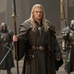 cinematic warhammer film still of a henry cavill as elrond dressed as a loremaster of hoeth in [ warhammer ] fantasy movie