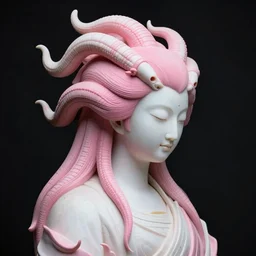 stunning japanese godess princess, detailed pink and white of tentacles head peace against a black backdrop by ivan aivazovsky, 3 / 4 view portrait, wlop, super sharp details, photorealism, canon 5 d, 5 0 mm lens, stunning photoshot, beautiful soft lighting, muted colours, artstation