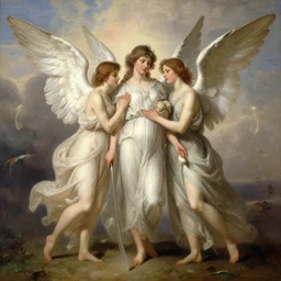angels, by mucha and bierstadt and remington, trending on artstation