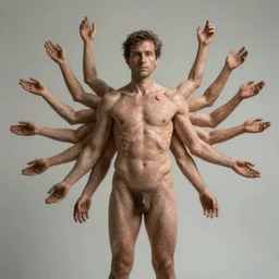 ultra detailed photo of a man with many arms covering his entire body