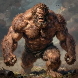 hairy, thick muscled, overbearing, hungry, menacing, giant painted by bernie wrightson,
