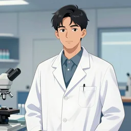 a beautiful comic book illustration of a young male scientist with black hair and glasses and a white shirt by Jerome Opeña, featured on artstation