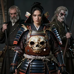 character portrait of rubenesque woman shugoki wearing samurai yoroi, mortal shell, scorn game, by h r geiger and beksinski, grim dark, rembrandt, ukiyo - e, cg society, tone mapping, global illumination