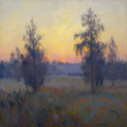 Landscape painting  at dawn  Tonalism