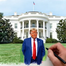 donald trump in white house, crayon
