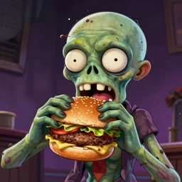 zombie eating burger, trending on artstation