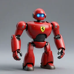 a red robot with big tires on it's shoulders, Ferrari logo on it's chest, wearing a round helmet | unreal engine | hd | 3D model