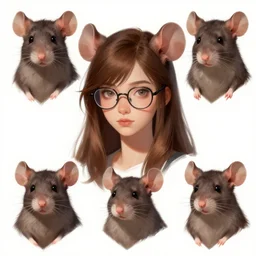 character design portrait of an anthropomorphic furry rat girl with rat ears, long brown hair, looking at the camera, wearing glasses, 4 k, concept art, by wlop, ilya kuvshinov, artgerm, krenz cushart, pixiv.