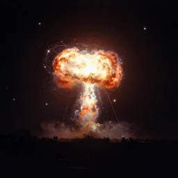 A supernova explosion is visible in the sky, field, night, 1999 photo