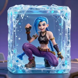 jinx from league of legends in icebox in the style of valorant, cartoon, fps, realism, unreal engine 5