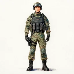 a perfect, realistic professional digital sketch of Chinese SWAT soldier in style of Marvel, full length, by pen and watercolor, by a professional French artist on ArtStation, on high-quality paper