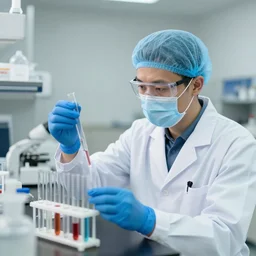 a doctor using test tubes in a laboratory
