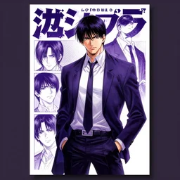 professionally drawn seinen mature cyberpunk detective horror action manga comic cover, full color, beautifully drawn coherent professional, drawn by ilya kuvshinov!, satoshi kon, kentaro miura, dave mckean, tsutomu nihei. japanese script kanji hiragana on the cover. minimalist stylized cover art. purple indigo cel shaded