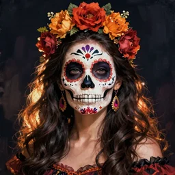 illustration of a sugar skull day of the dead girl, art by steve mccurry