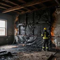 burnt out building, interior shot, canon, award winning!!, no fire, no smoke, photography, realism, dslr photo, 8 k, journalism