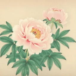 a peonie flower. shin hanga and kawanabe kyosai and cory loftis and rossdraws and wlop and jung gi kim rule of thirds