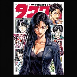 professionally drawn 9 0 s seinen seinen seinen mature cyberpunk horror action manga comic cover, full color, beautiful coherent professional, drawn by ilya kuvshinov, ilya kuvshinov, and hiromu arakawa and tsutomu nihei. japanese script on the cover. stern woman in foreground. award - winning manga.