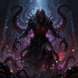 arkham asylum as evil creature in style of mansion o madness wallpaper, 1 8 century, arkham horror, tentacles, evil fluid, dramatic, heroic, fear, insane, terrific, insane, lovecraft illustration, particles, by asher brown durand, by yoshitaka amano, fantasy digital art, colorfull, bokeh effect