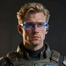 adam jensen rebel brave!! human cyber! pilot portrait by ralph mcquarrie. face is visible, no mask, with cyber glasses and earphones. trending at artstation