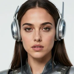 high detailed photo of Ana de Armas, close up, wearing large solarpunk sci fi helmet, white background, fine art photography in the style of 2001 A Space Odyssey