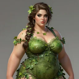 a stunning 3 d portrait of a thicc and voluptuous ariel dressed as a beautiful poison ivy with hair tied in a braid, dark eyeliner, intricate, elegant, highly detailed, digital painting, artstation, concept art, sharp focus, octane render, art by artgem and jugendstil and greg rutkowski and alphonse mucha, pixv